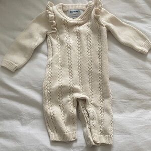 Old Navy Cream Knit Ruffle-Shoulder Baby One-Piece